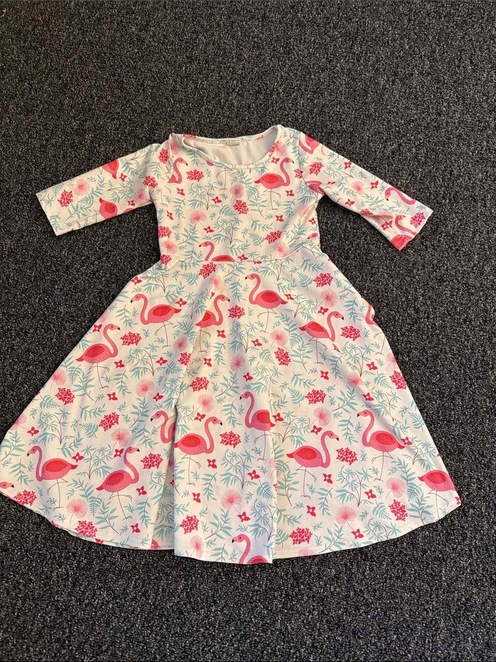 Girls Pink Flamingo Print Dress - Cute Everyday Dress large
